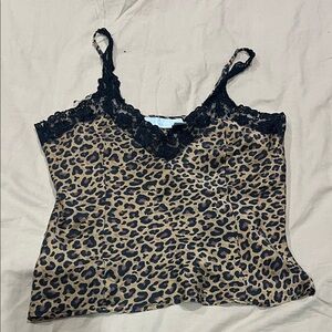Leopard Print Lace Trim Cami Top